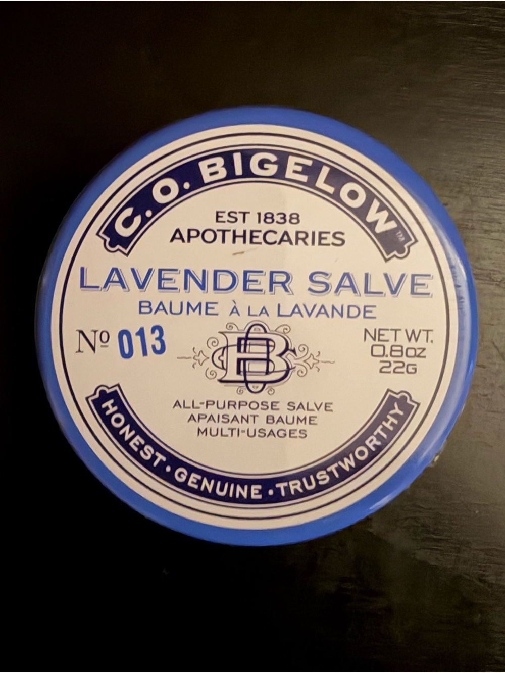 NEW C.O. Bigelow Lavender Salve Apothecaries 0.8 Ounce Blue Tin